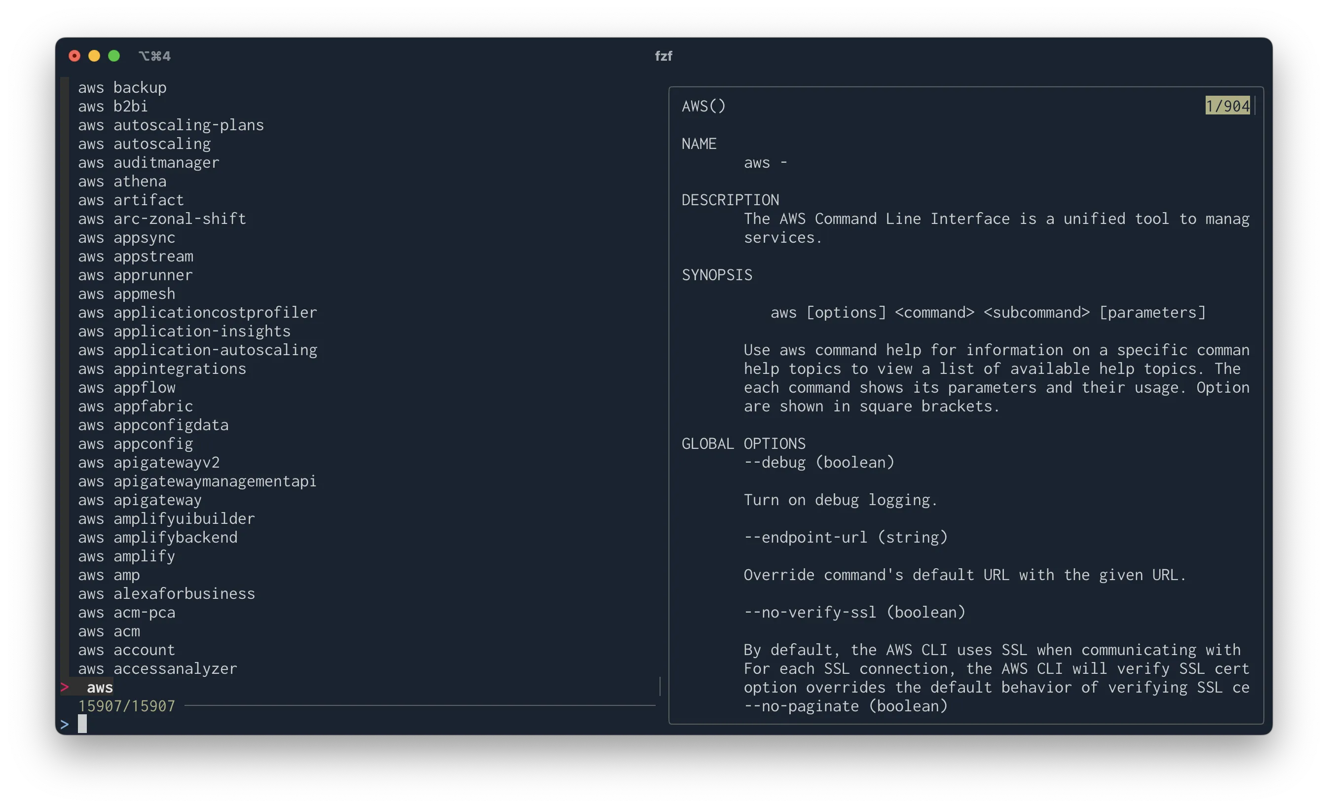 fzf with the AWS CLI
